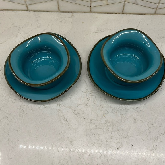 Southern Living at Home Tuscan Set of 2 Tidbit Bowls Saucers Robin’s Egg Blue - Picture 1 of 4